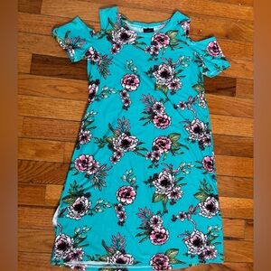 NYC Teal and Pink Floral Kids Dress